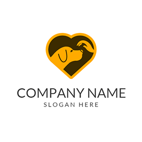 Yellow Heart Company Logo - Black Heart and Yellow Dog Head logo design. Dog Logo. Dog logo