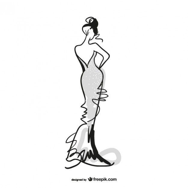 Black and White Fashion Logo - Sketched fashion girl with grey dress Vector | Free Download