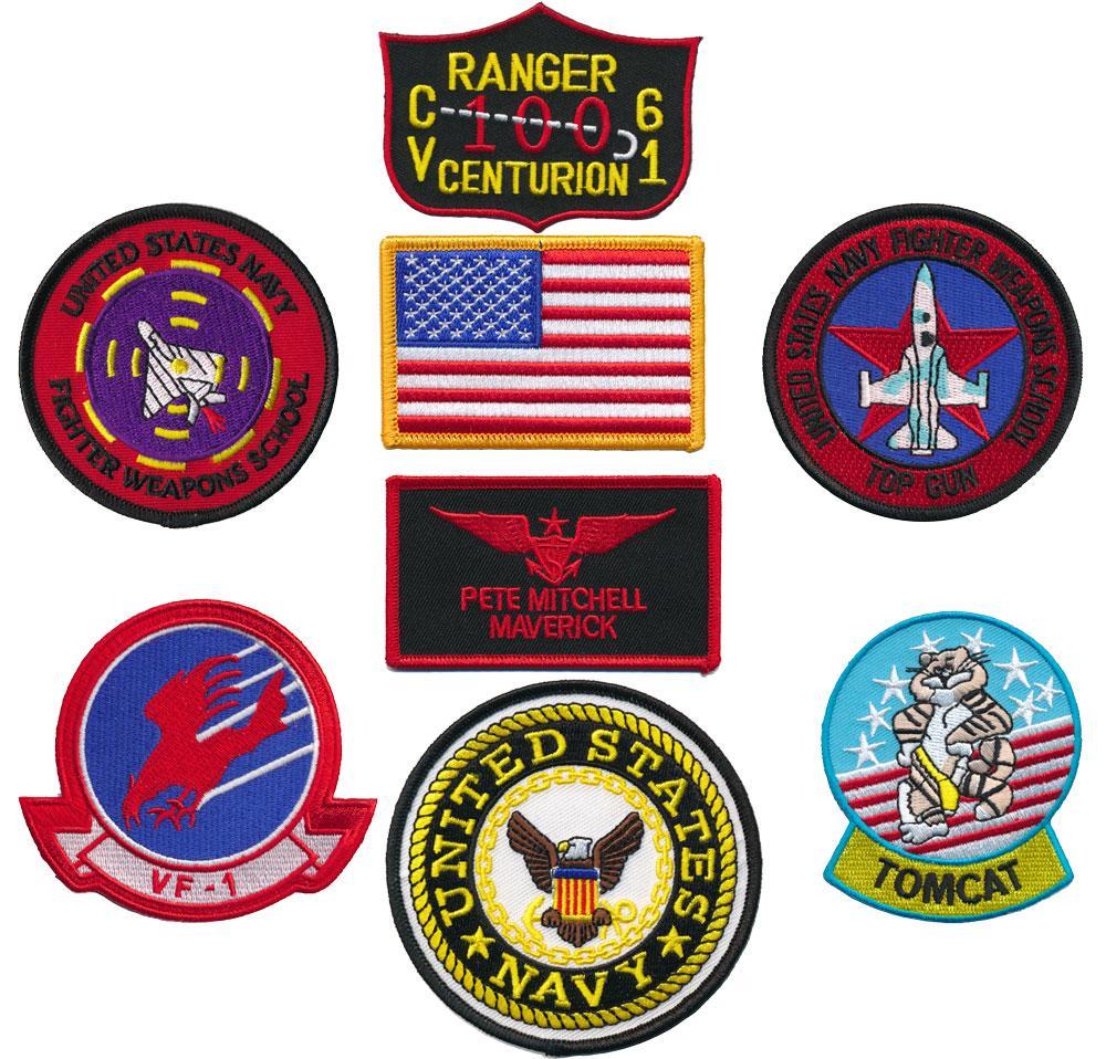 Top Gun Maverick Logo - US Navy Top Gun Fighter 8pc Embroidered Patch Set Pete Maverick