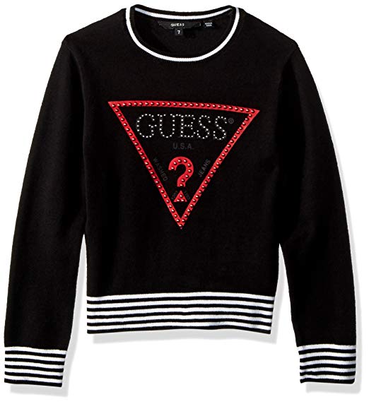 Guess Clothing Logo - GUESS Girls' Big Long Sleeve Basic Logo Sweater: Clothing