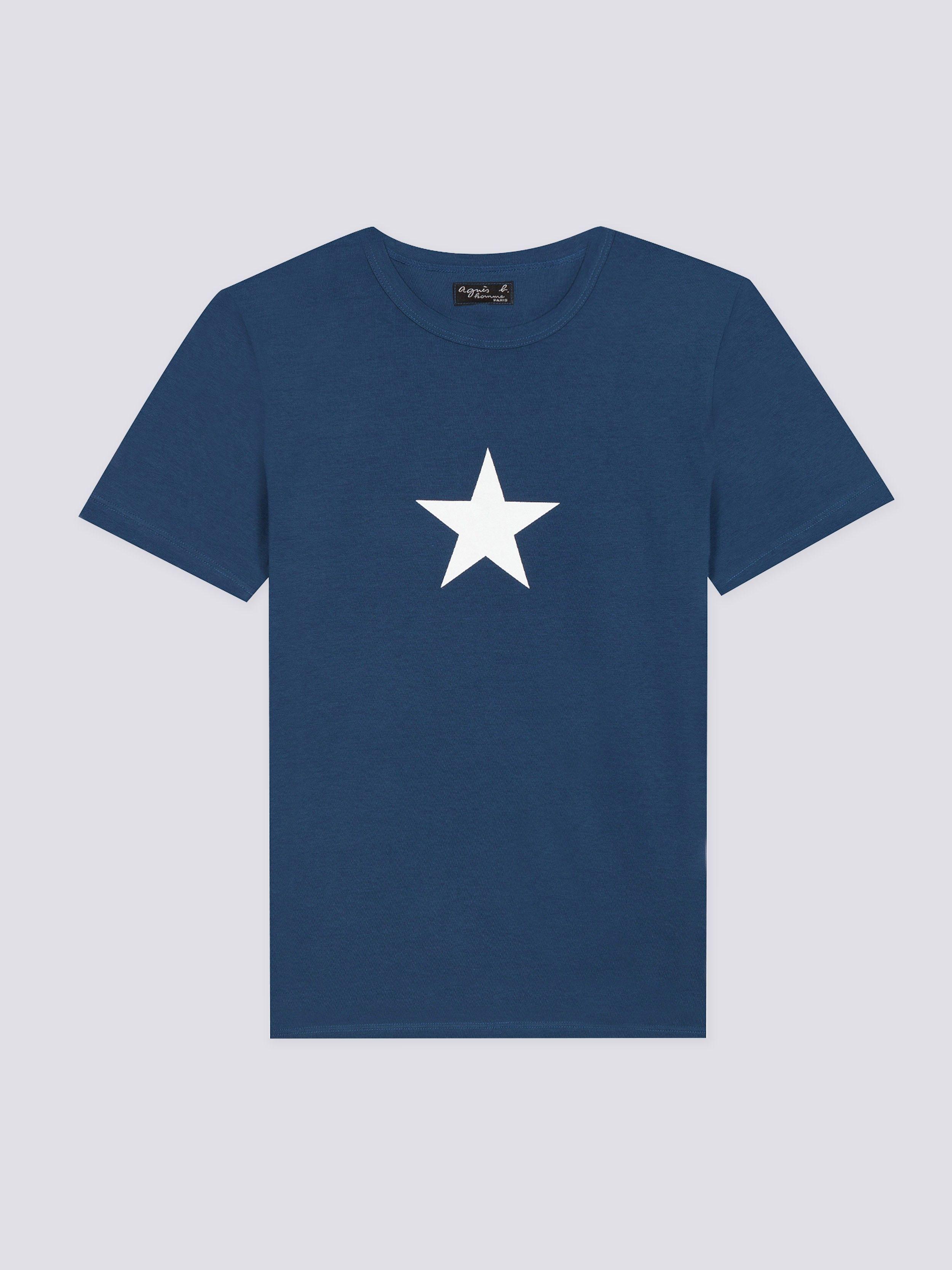 Navy Blue Star Logo - navy blue short sleeves star tight t-shirt | agnès b. - UK Boutique