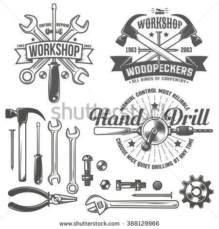 Vintage Tool Logo - Vintage, retro emblem repair workshop and tool shop. Working tools