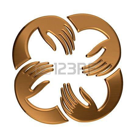 Four Hands Logo - Bronze Four Hands Circle. Concept of teamwork. Logo in 123RF