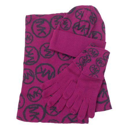 Grey and Purple Circle Logo - Michael Kors Circle Logo Knit Scarf, Hat & Gloves Box Set, Fuchsia ...