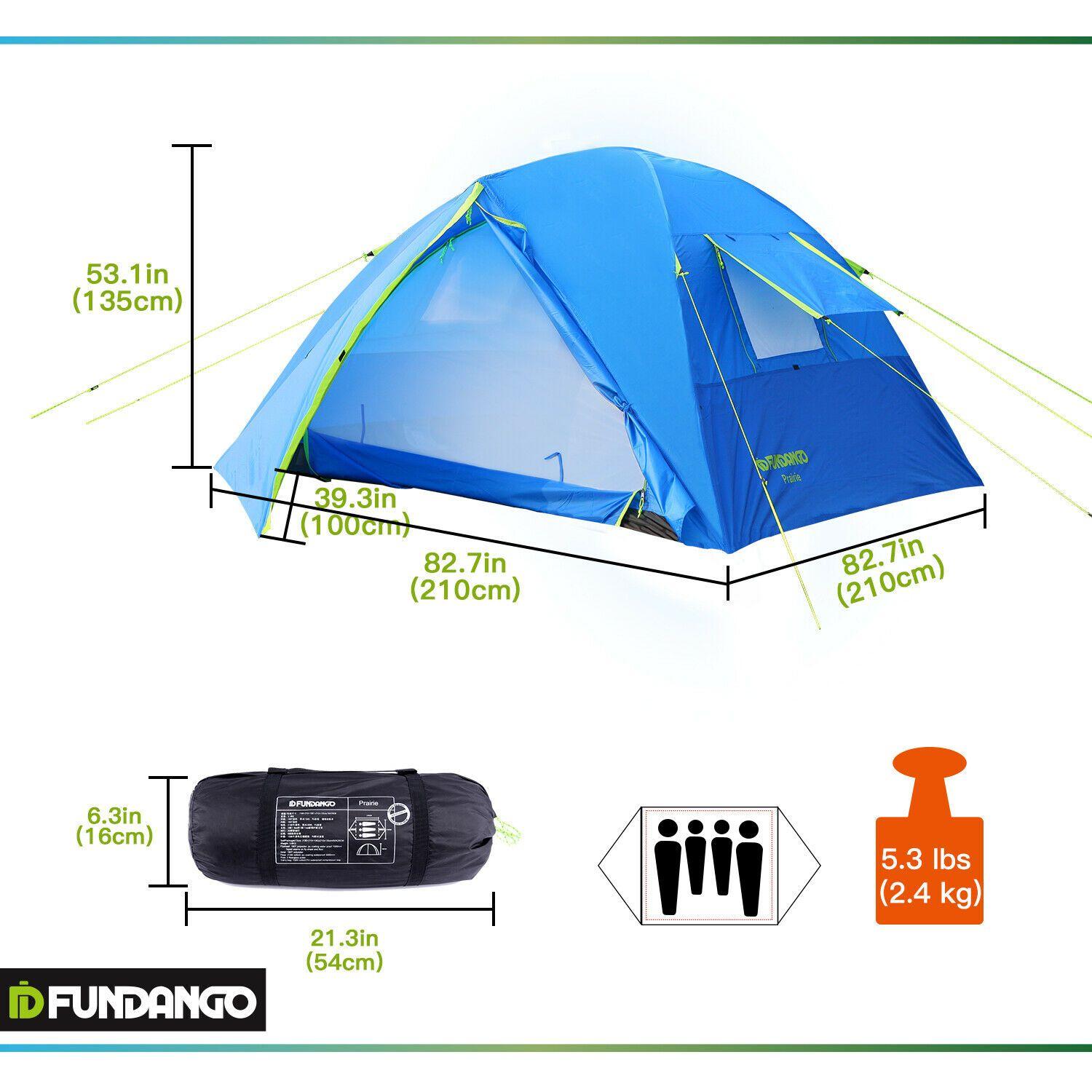 3 Blue Person Logo - FUNDANGO 3 Person Dome Camping Tent with Bag Blue and Gray Portable