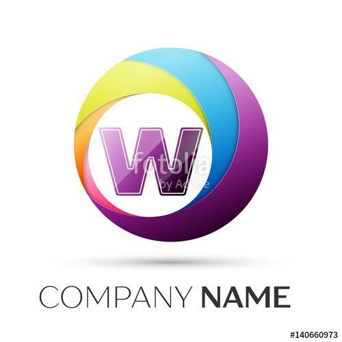 Grey and Purple Circle Logo - Letter W vector logo symbol in the colorful circle on grey