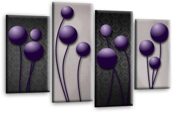 Grey and Purple Circle Logo - ABSTRACT FLORAL ART PICTURE GREY PURPLE CIRCLES CANVAS SPLIT MULTI