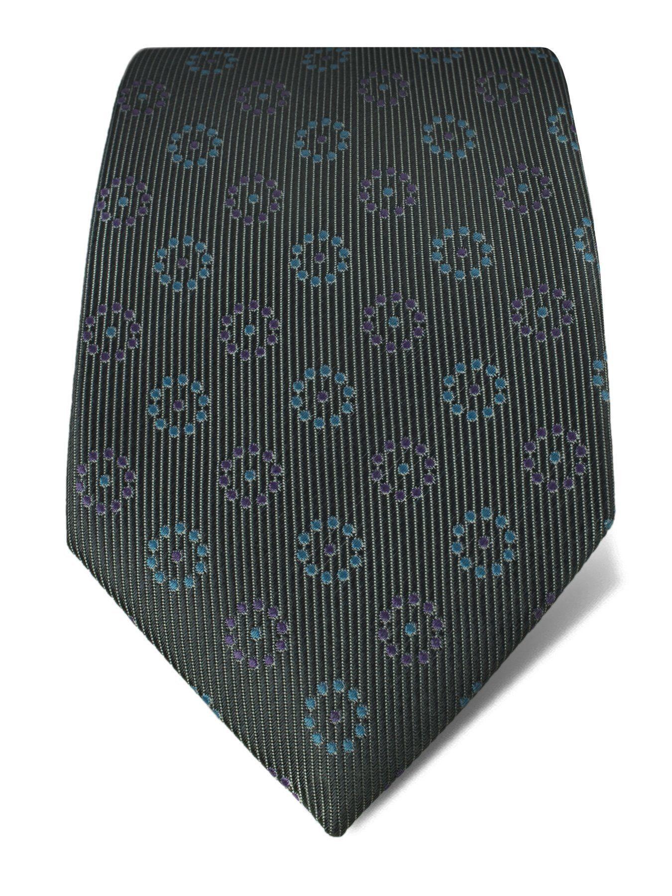 Grey and Purple Circle Logo - Grey Woven Silk Tie with Purple & Blue Circles & Dots - Hilditch & Key