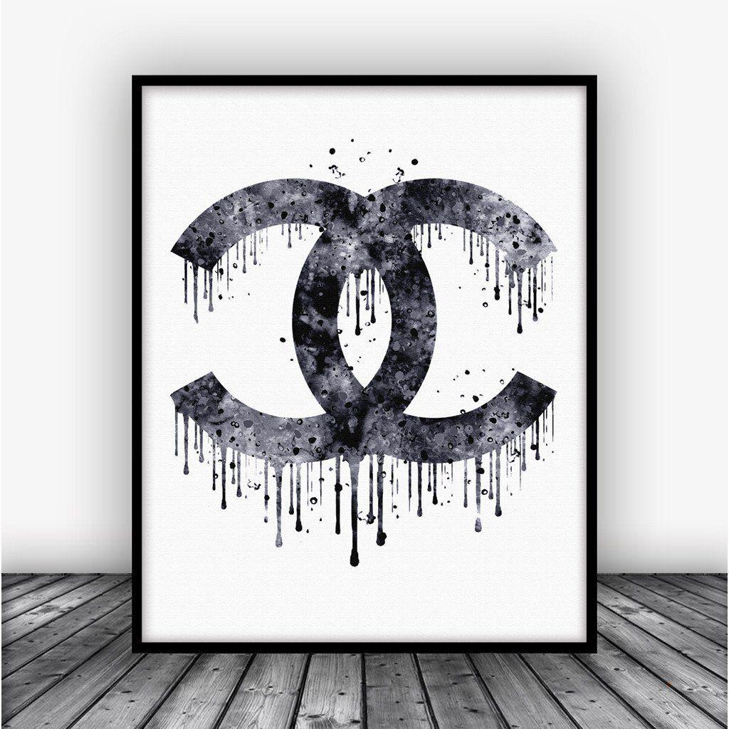 Drippy Chanel Coco Logo - Coco Chanel Logo Art Print Poster Black Drip - Carma Zoe
