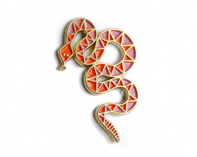 Orange Snake Logo - Pink and Orange Snake Enamel Pin - CHROME