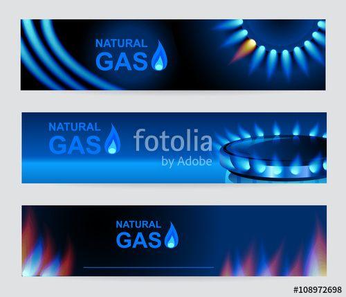 Natural Gas Flame Logo - Set of three banners natural gas. Blue gas flame. Vector EPS 10