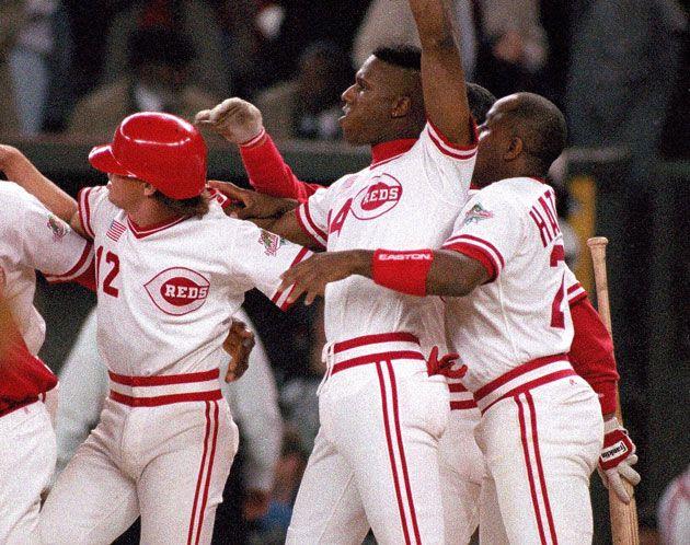 Reds Throwback Logo - The Reds are wearing 1990 throwback uniforms; no buttons, no belts ...