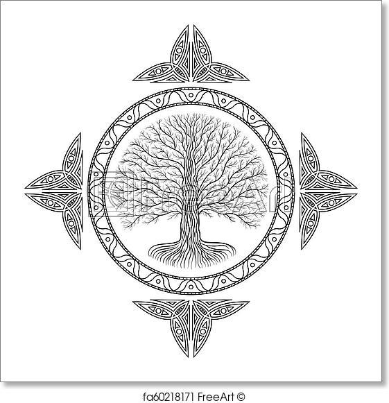 Round Tree Logo - Free art print of Druidic Yggdrasil tree, round gothic logo. ancient