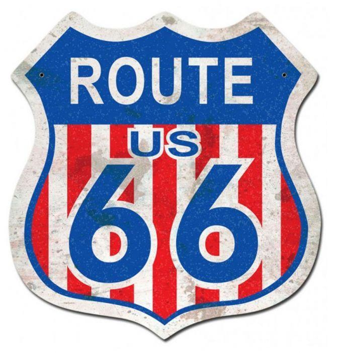 Red White Blue Shield Logo - Route US 66 Red White Blue Shield Heavy Gauge Metal Sign 41 x 38 cm