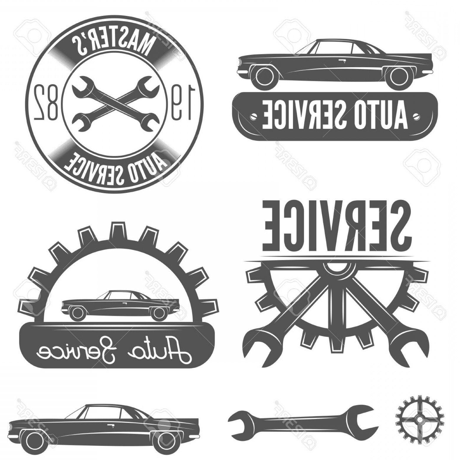 Mechanic Garage Logo - Photostock Vector Set Of Logo Badge Emblem And Label Element