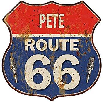Red White Blue Shield Logo - PETE Route 66 Red White Blue Shield Sign Garage Man Cave
