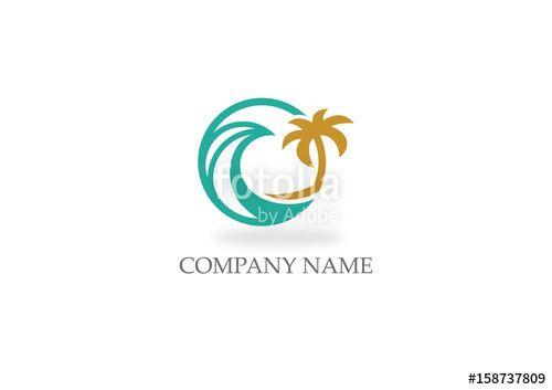 Round Tree Logo - Round Ocean Water Beach Palm Tree Logo Stock Image And Royalty Free