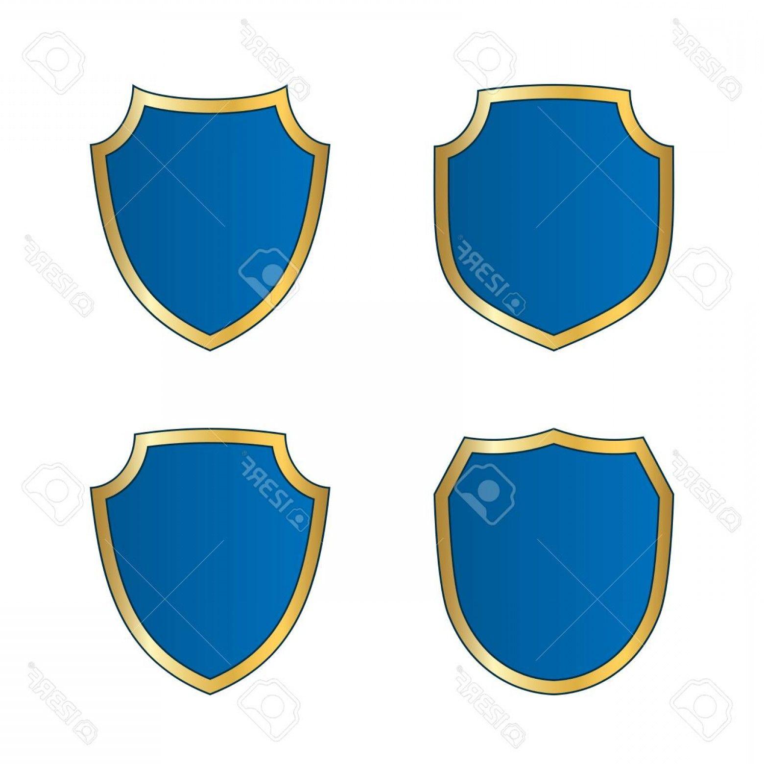 Gold and Blue Shield Logo - Photostock Vector Gold Blue Shield Shape Icon Set Bright Logo
