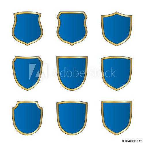 Gold and Blue Shield Logo - Gold-blue shield shape icons set. Bright logo emblem sign isolated ...