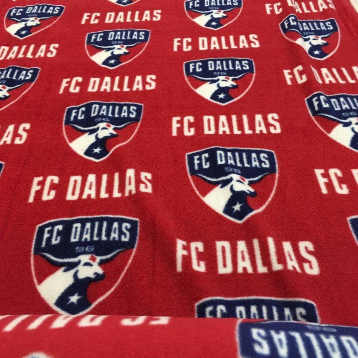 Blue White and Red Bull Logo - FC Dallas Soccer Club Red Blue White Shield Bull Logo Fleece Fabric ...