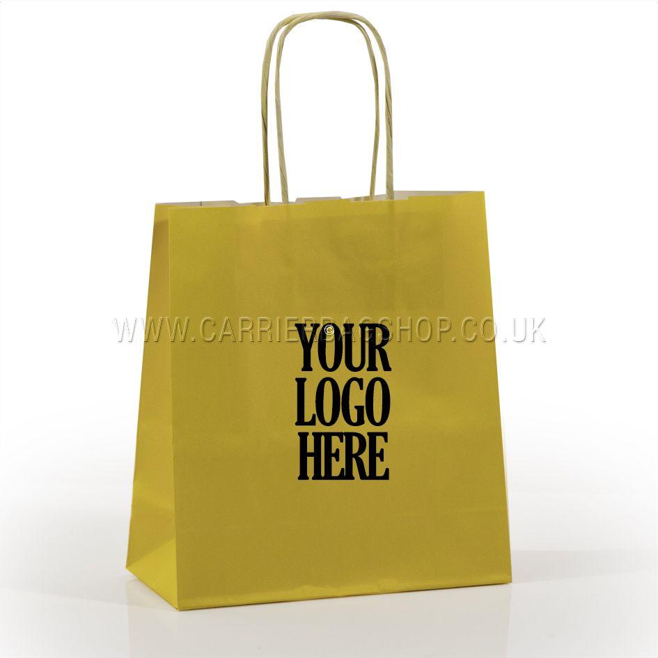 Yellow Paper Logo - Printed Yellow Twist Handle Paper Carrier Bags with 1 colour logo