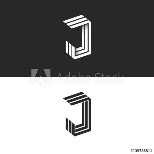 Und Geometric Logo - Logo J letter in isometric initial monogram, black and white 3D