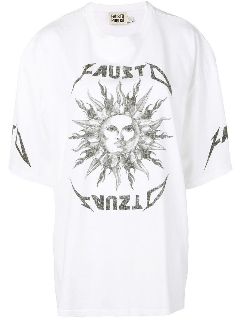 White Sun Logo - Fausto Puglisi Sun Logo Print T Shirt In White