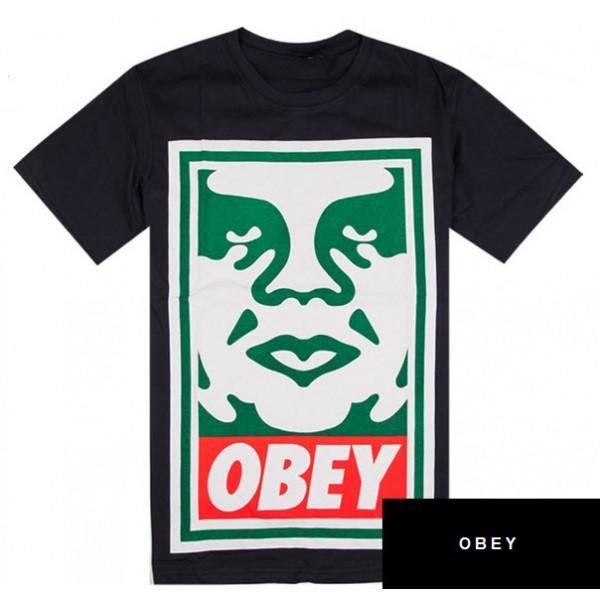 Andre the Giant Obey Logo - OBEY Andre The Giant Classic Logo T Shirt (Black & Mint Green)
