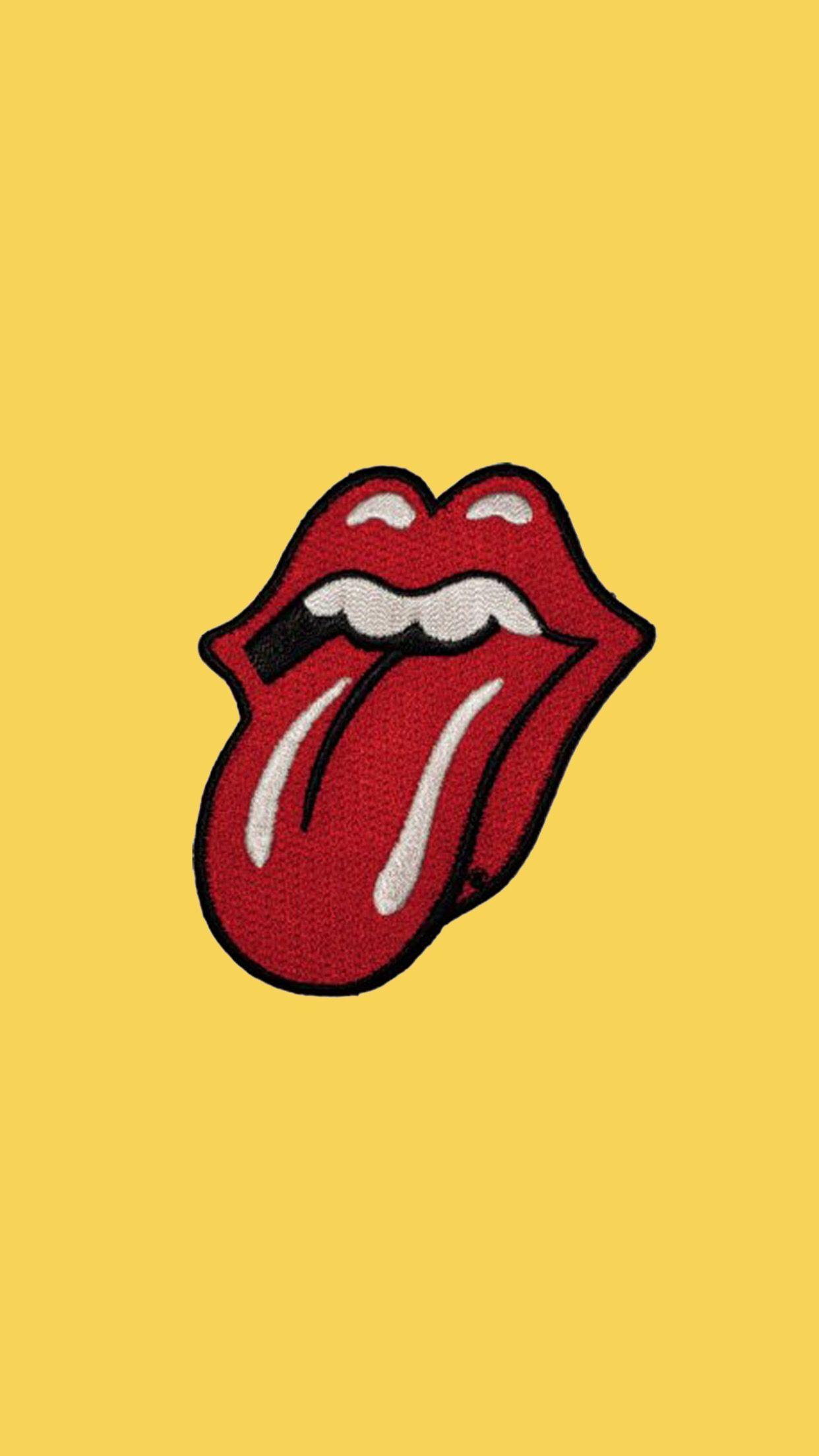 Red Lips and Tongue Logo - Yellow Lockscreen / Wallpaper / Background Lips Aesthetic Red Lips