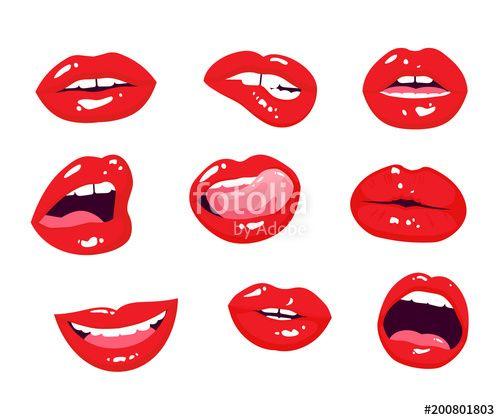 Red Lips and Tongue Logo - Red lips collection. Woman mouth with a kiss, smile, tongue