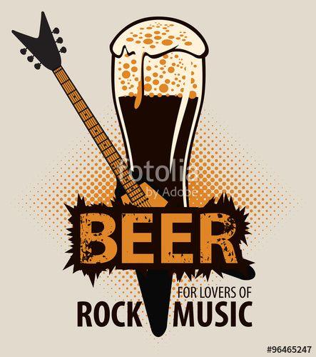 Guitar Beer Logo - beer for lovers of rock music with a glass and electric guitar ...