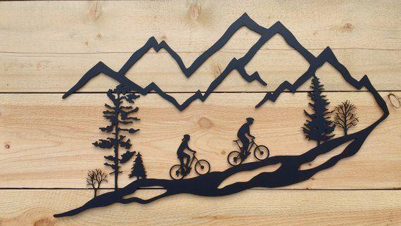 Tree Mountain R Logo - Metal Wall Art Mountain Bike Trees Mountain Bike MTB | Etsy