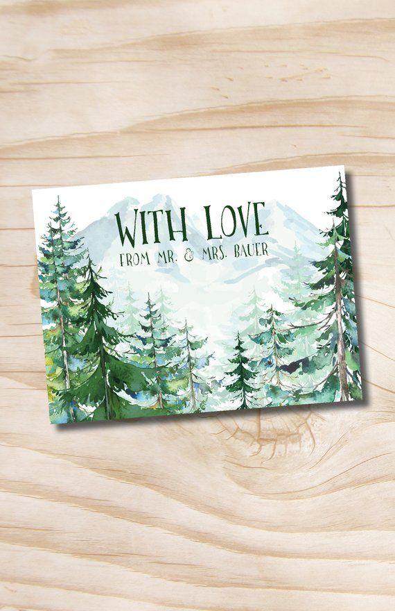 Tree Mountain R Logo - Watercolor Pine Tree Mountain Wedding Thank You Card Acknowledgment