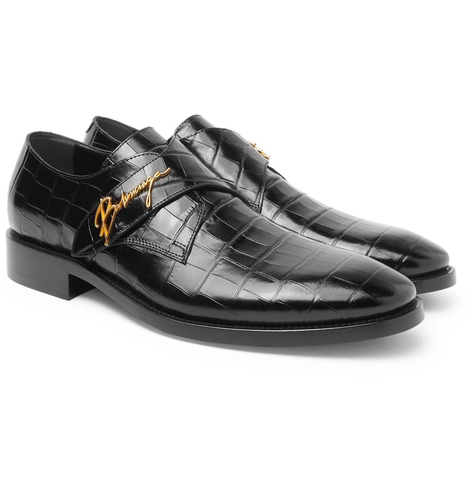 Crocodile Shoe Logo - Lyst - Balenciaga Croc-effect Leather Shoes in Black for Men
