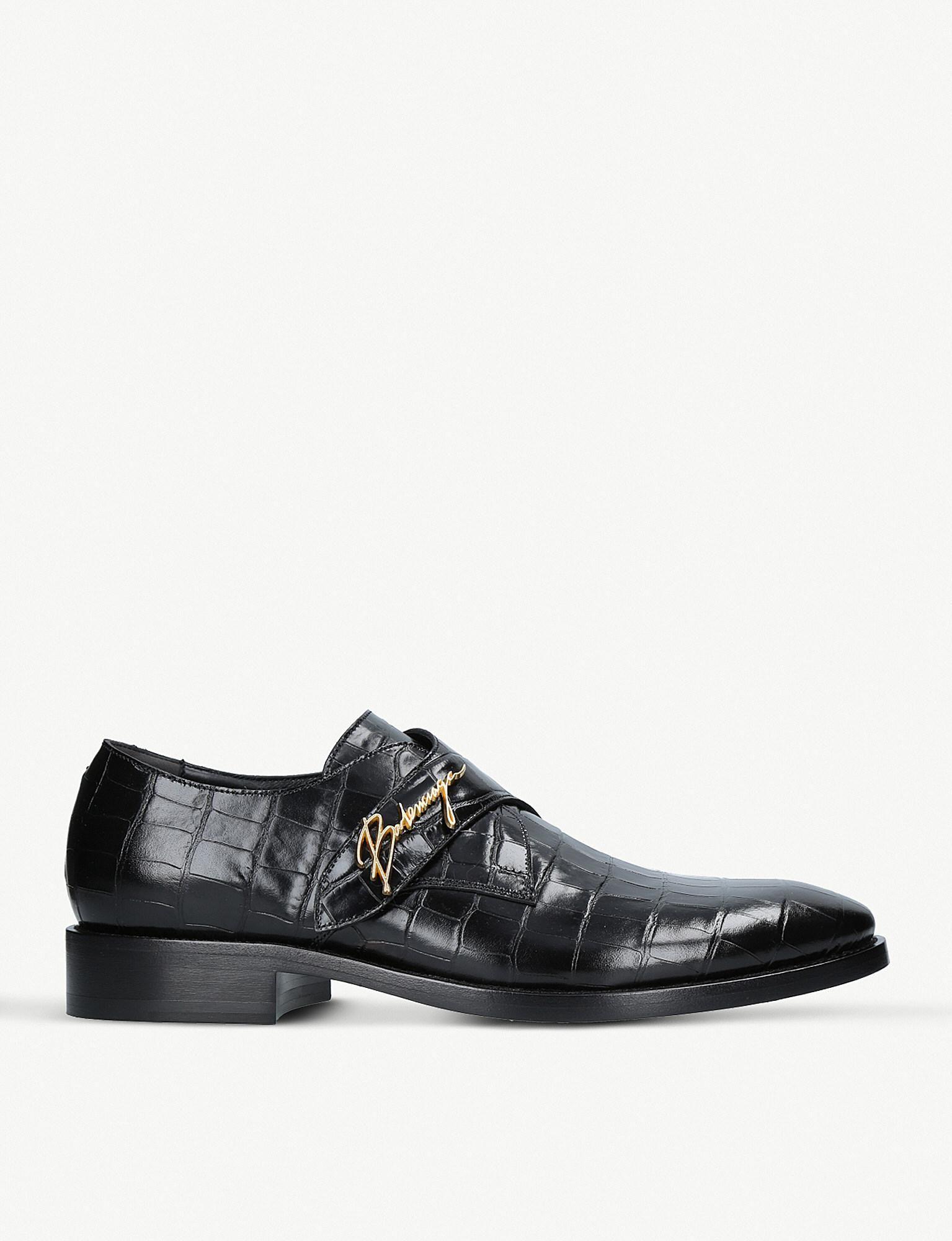 Crocodile Shoe Logo - Lyst - Balenciaga Logo-detail Croc-embossed Leather Monk Shoes in ...