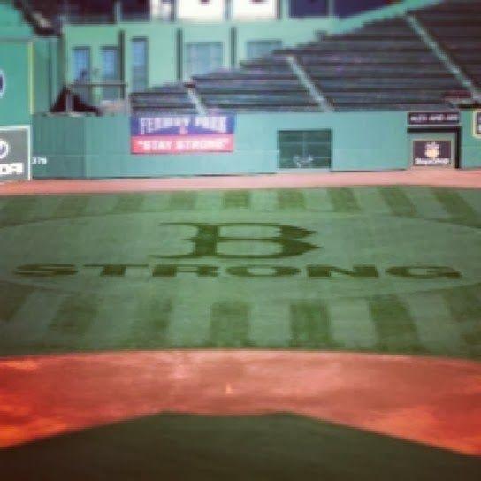 B Strong Logo - Fenway Park outfield features 'B Strong logo. RedSoxLife.com