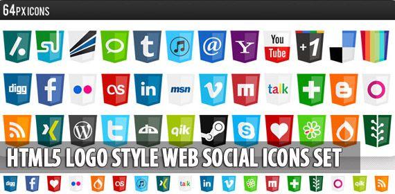 Famous Internet Logo - HTML5 Logo Style Web Social Icon Set