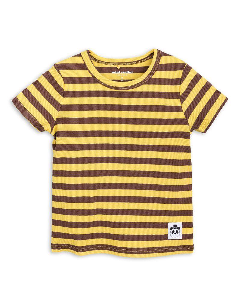 Striped Brown and Yellow Logo - Stripe Rib T Shirt Brown