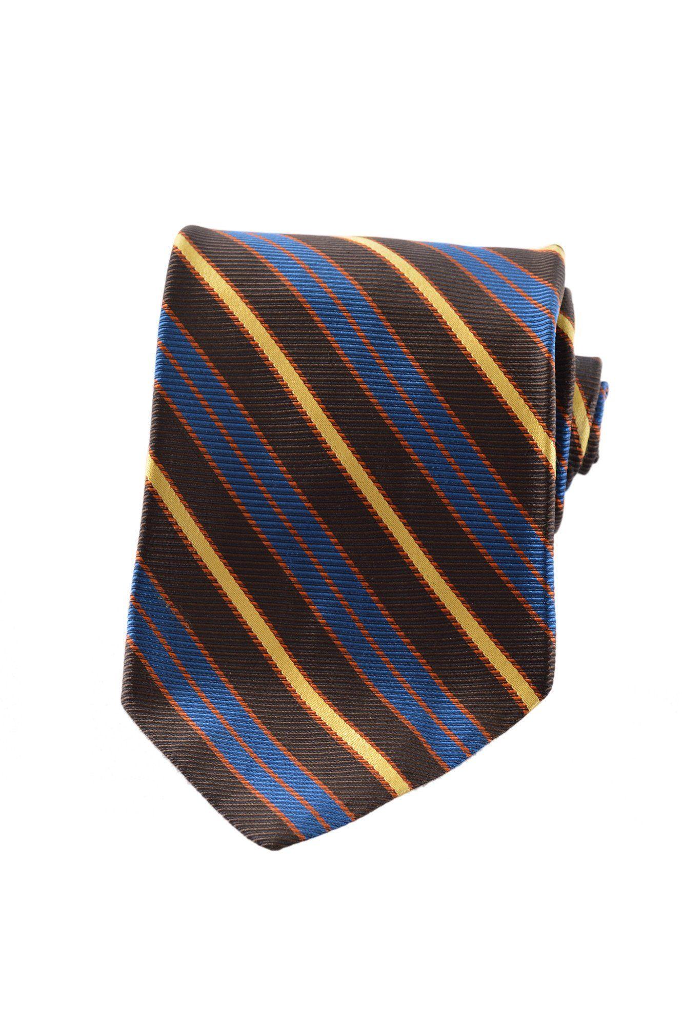 Striped Brown and Yellow Logo - Mens Christian Dior Vintage Brown Blue Yellow Striped Silk Tie ...