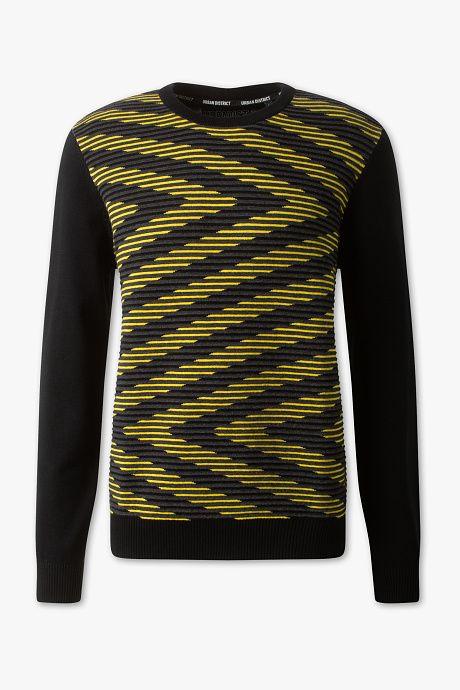Striped Brown and Yellow Logo - Angelo Litrico Jumper gray yellow Ribbed sleeve cuffs