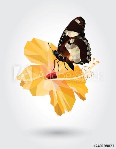 Striped Brown and Yellow Logo - Low polygon butterfly white dot black stripe wings on yellow ...