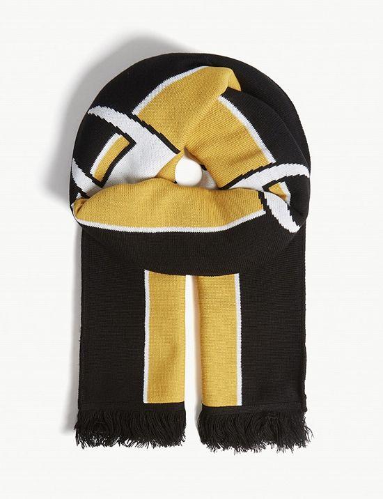 Striped Brown and Yellow Logo - Cheap Champion Womens Yellow Logo Stripe Knitted Scarf On Sale