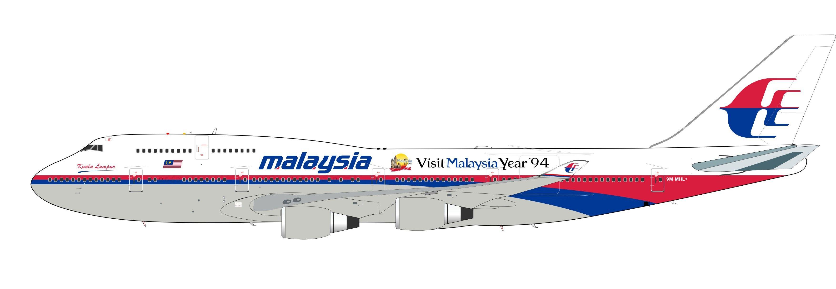 Malaysia Airlines Logo - Malaysia Airlines Boeing 747-4H6 94 Logo Reg# 9M-MHL w/ Stand JFOX ...