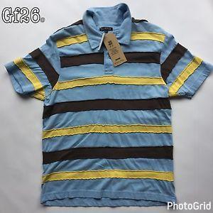 Striped Brown and Yellow Logo - George Polo Shirt Short Sleeve Button Up Small Mens Blue Yellow ...