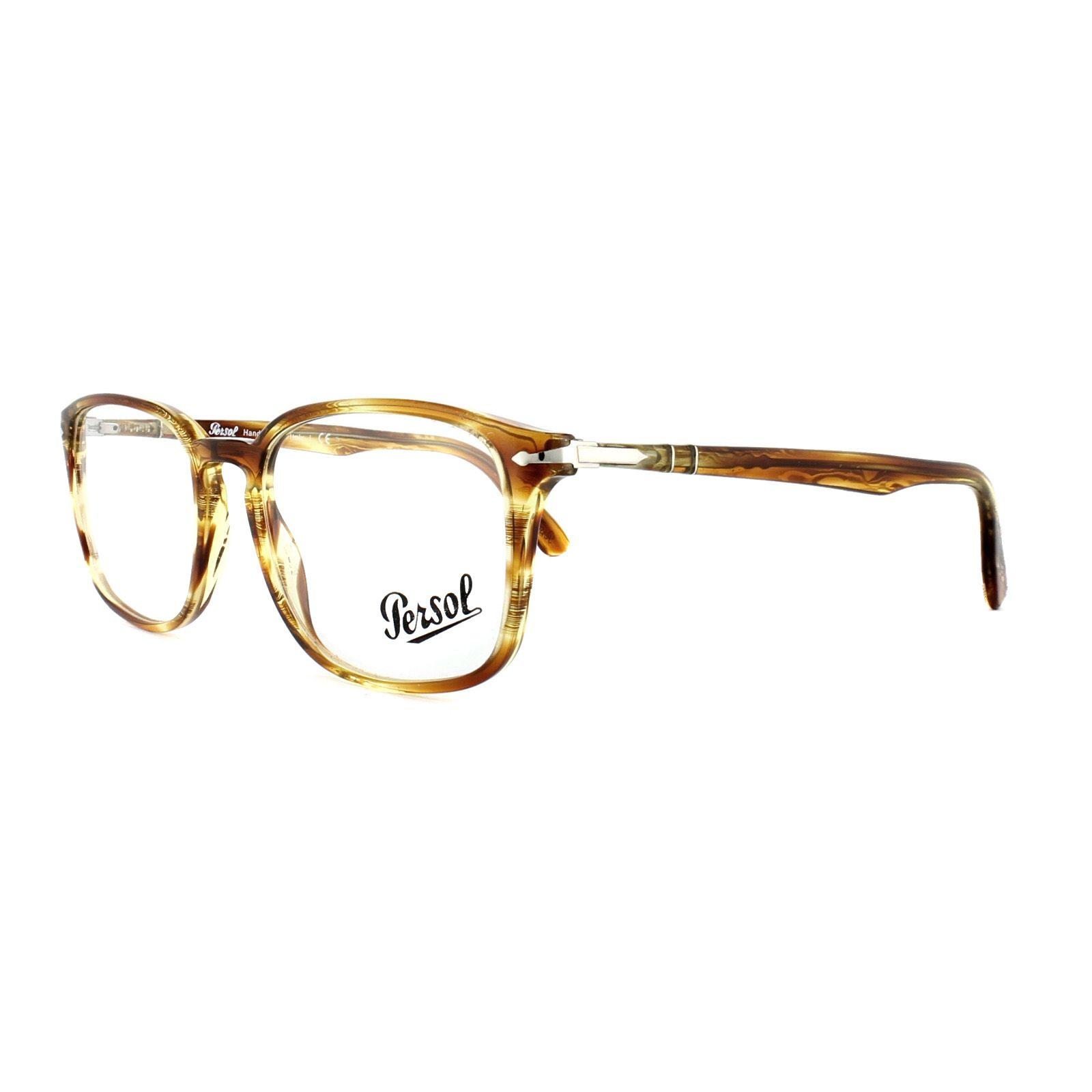 Striped Brown and Yellow Logo - Persol Glasses Frames PO3161V 1050 Striped Brown Yellow 52mm Mens