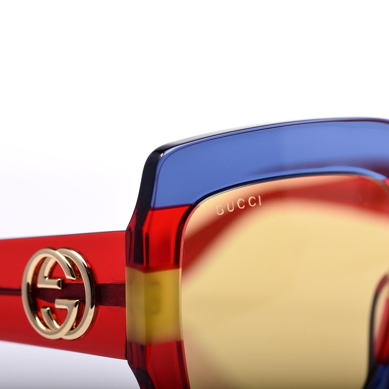 Red and Yellow Square Logo - GUCCI Square Frame GG0178S Sunglasses Blue Red Yellow 314920