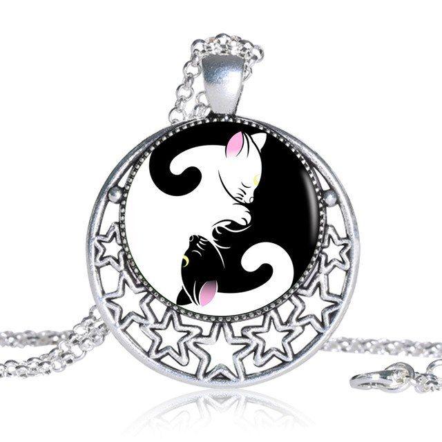 Retro Moon Logo - 1pcs/lot Yin Yang Cat Logo Pendant Cat Charm Necklace Silver ...