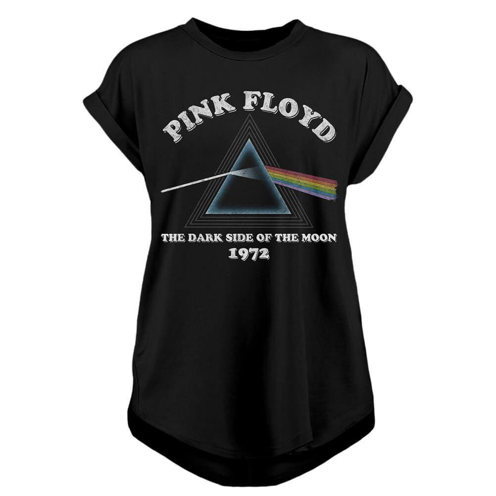 Retro Moon Logo - Women's Pink Floyd Dark Side of The Moon Logo Rolled Sleeve T-Shirt ...