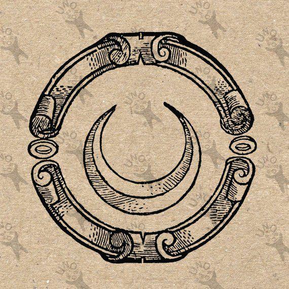 Retro Moon Logo - Vintage image Moon Alchemical Symbol Retro drawing picture | Etsy