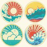 Retro Moon Logo - Vintage Nature Sea With Waves And Sun.Vector Retro Royalty Free ...